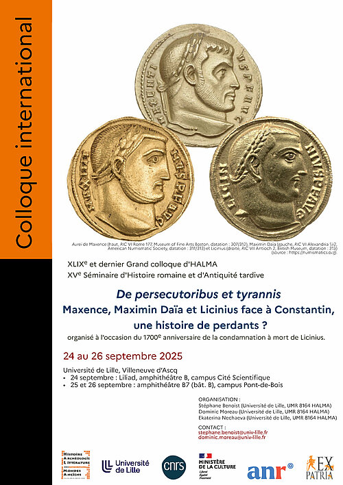Affiche du colloque "De persecutoribus et tyrannis. Maxence, Maximin Daïa et Licinius face à Constantin, une histoire de perdants ?"
